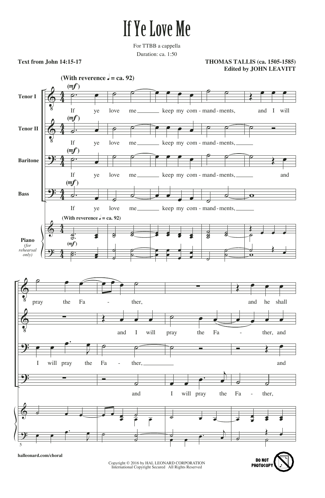 John Leavitt If Ye Love Me Sheet Music Notes & Chords for TTBB - Download or Print PDF