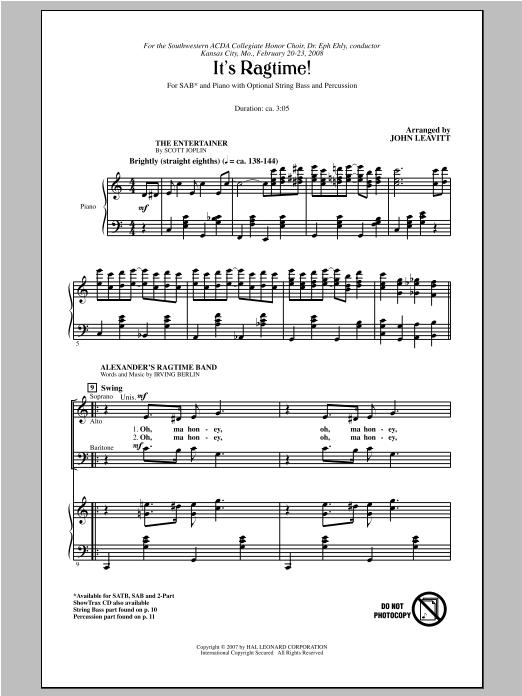 John Leavitt It's Ragtime! Sheet Music Notes & Chords for SATB - Download or Print PDF