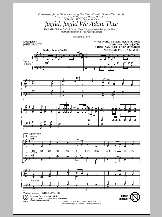 John Leavitt Joyful, Joyful, We Adore Thee Sheet Music Notes & Chords for SATB - Download or Print PDF