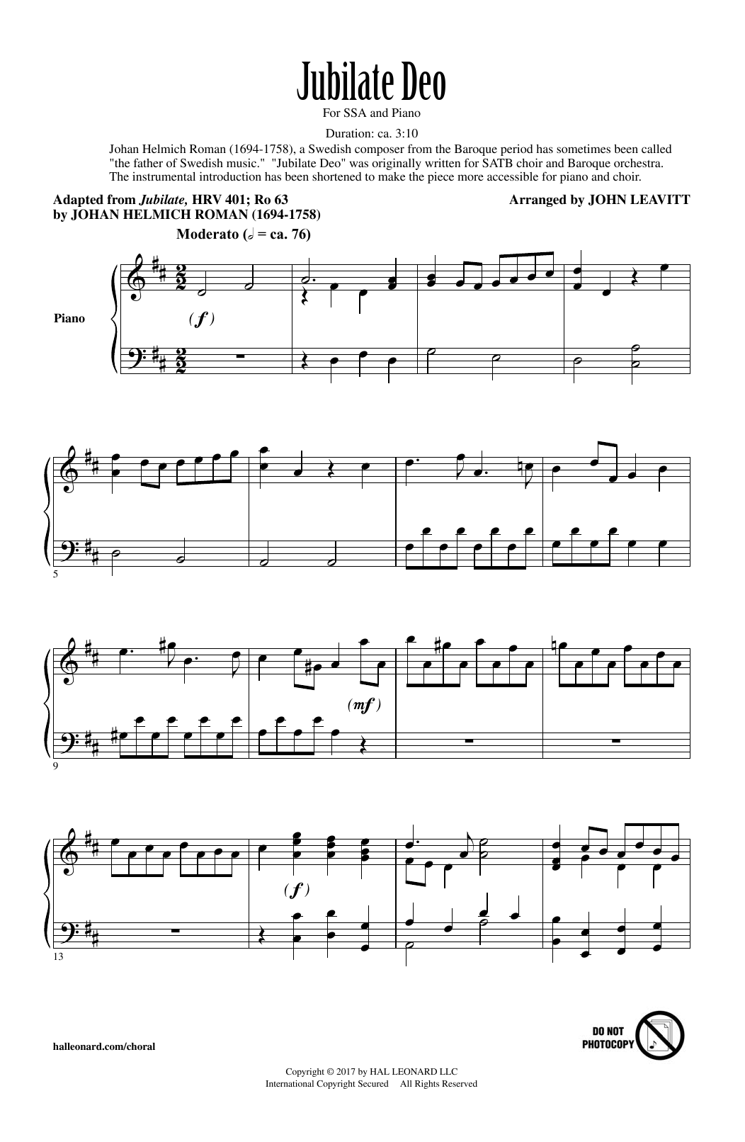 John Leavitt Jubilate Deo Sheet Music Notes & Chords for SSA - Download or Print PDF