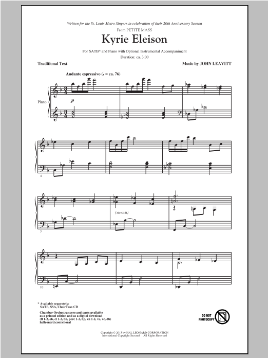 John Leavitt Kyrie Eleison (from Petite Mass) Sheet Music Notes & Chords for SATB - Download or Print PDF