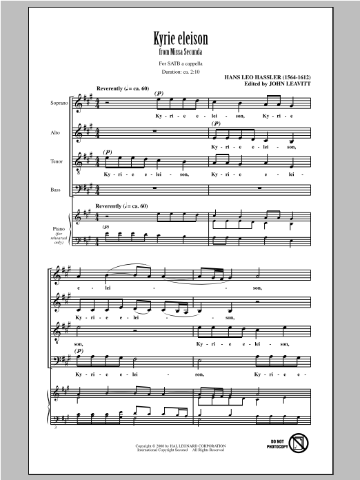 Hans Leo Hassler Kyrie Eleison (arr. John Leavitt) Sheet Music Notes & Chords for SATB - Download or Print PDF