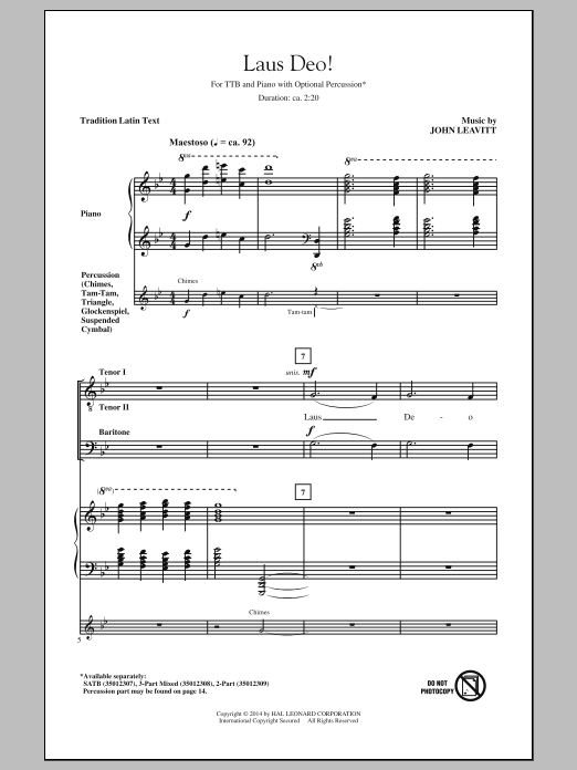 John Leavitt Laus Deo! Sheet Music Notes & Chords for TTBB - Download or Print PDF