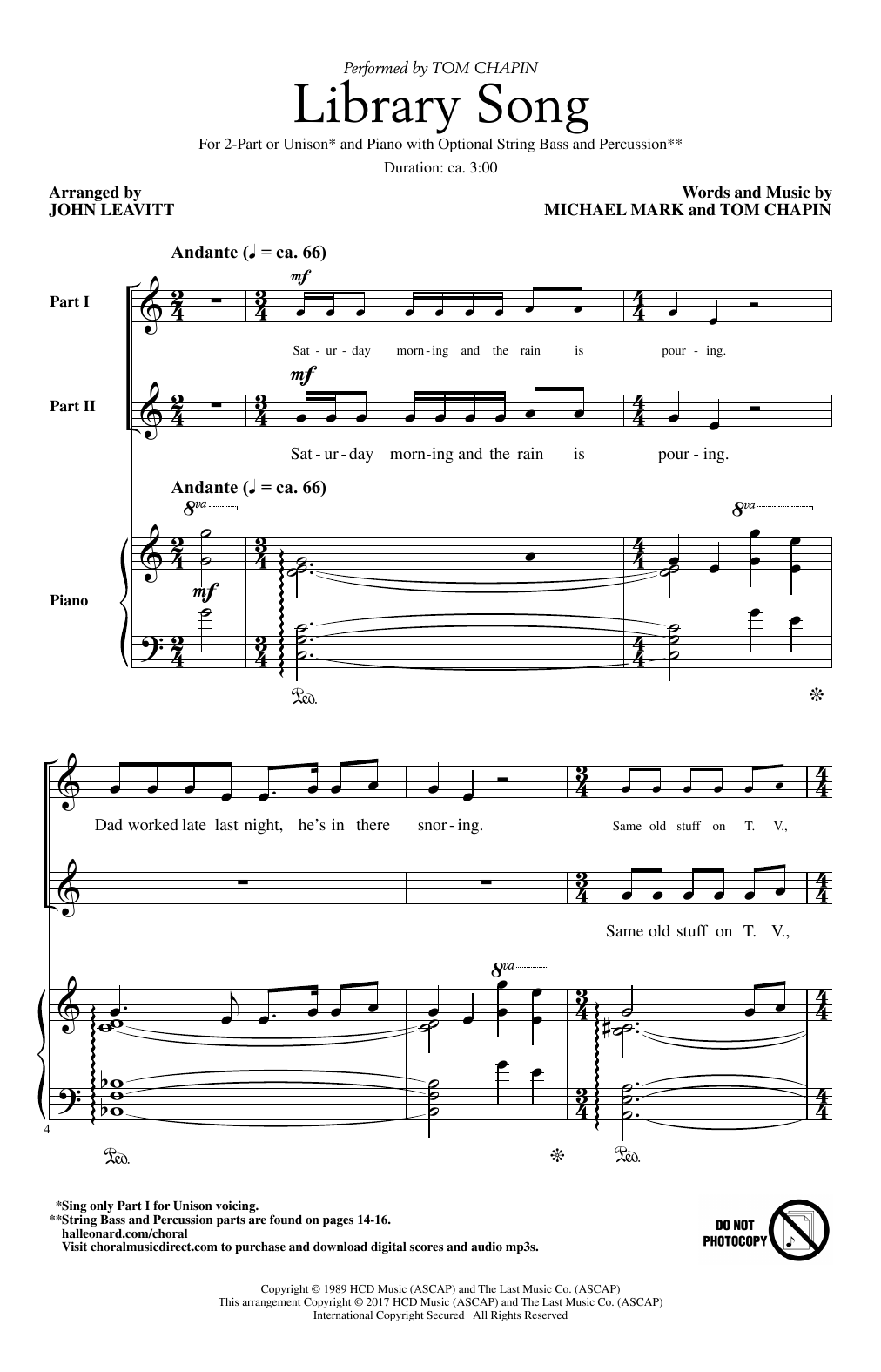 John Leavitt Library Song Sheet Music Notes & Chords for 2-Part Choir - Download or Print PDF