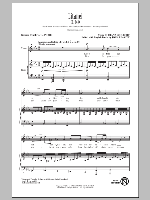 John Leavitt Litanei Sheet Music Notes & Chords for Unison Choral - Download or Print PDF
