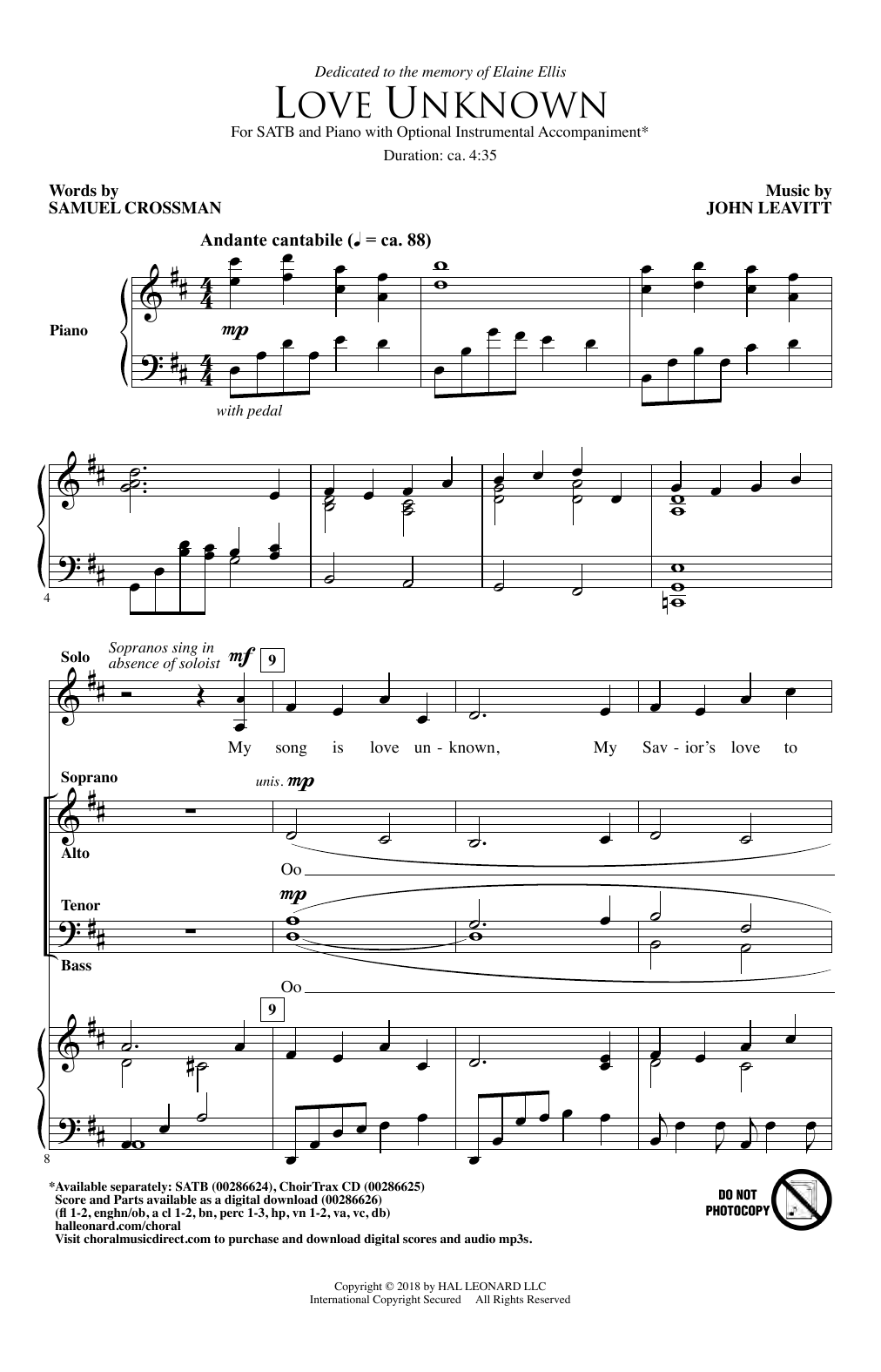 John Leavitt Love Unknown Sheet Music Notes & Chords for SATB Choir - Download or Print PDF