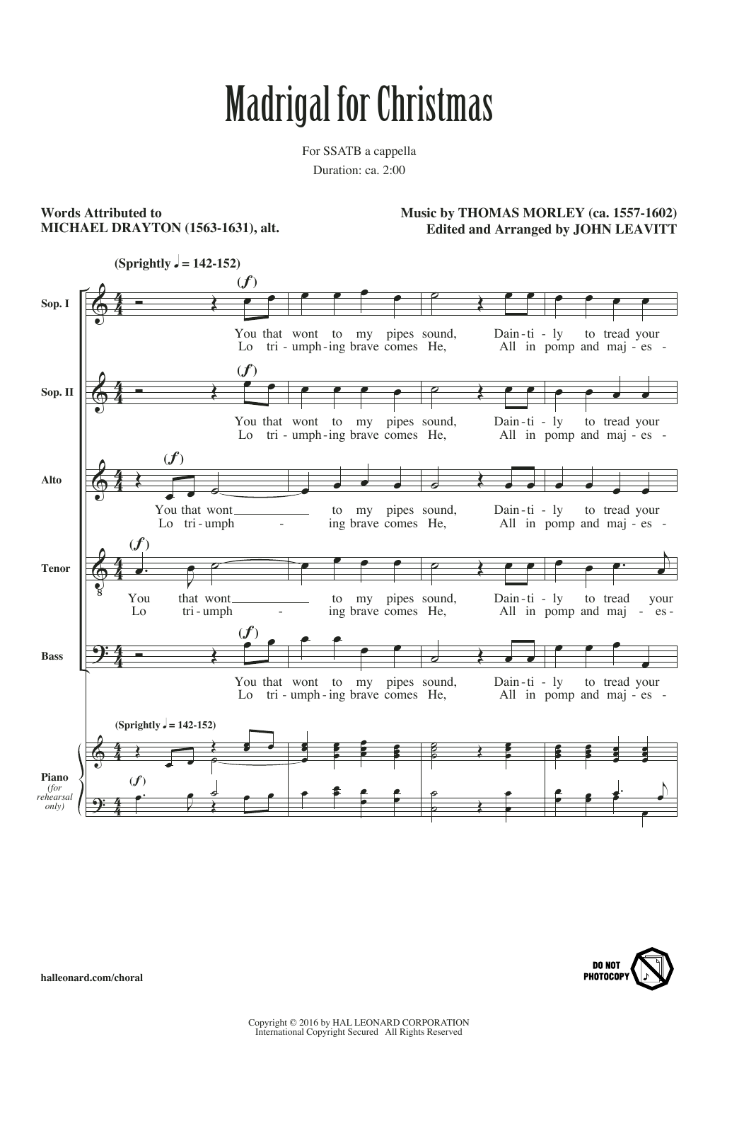 John Leavitt Madrigal For Christmas Sheet Music Notes & Chords for SATB - Download or Print PDF