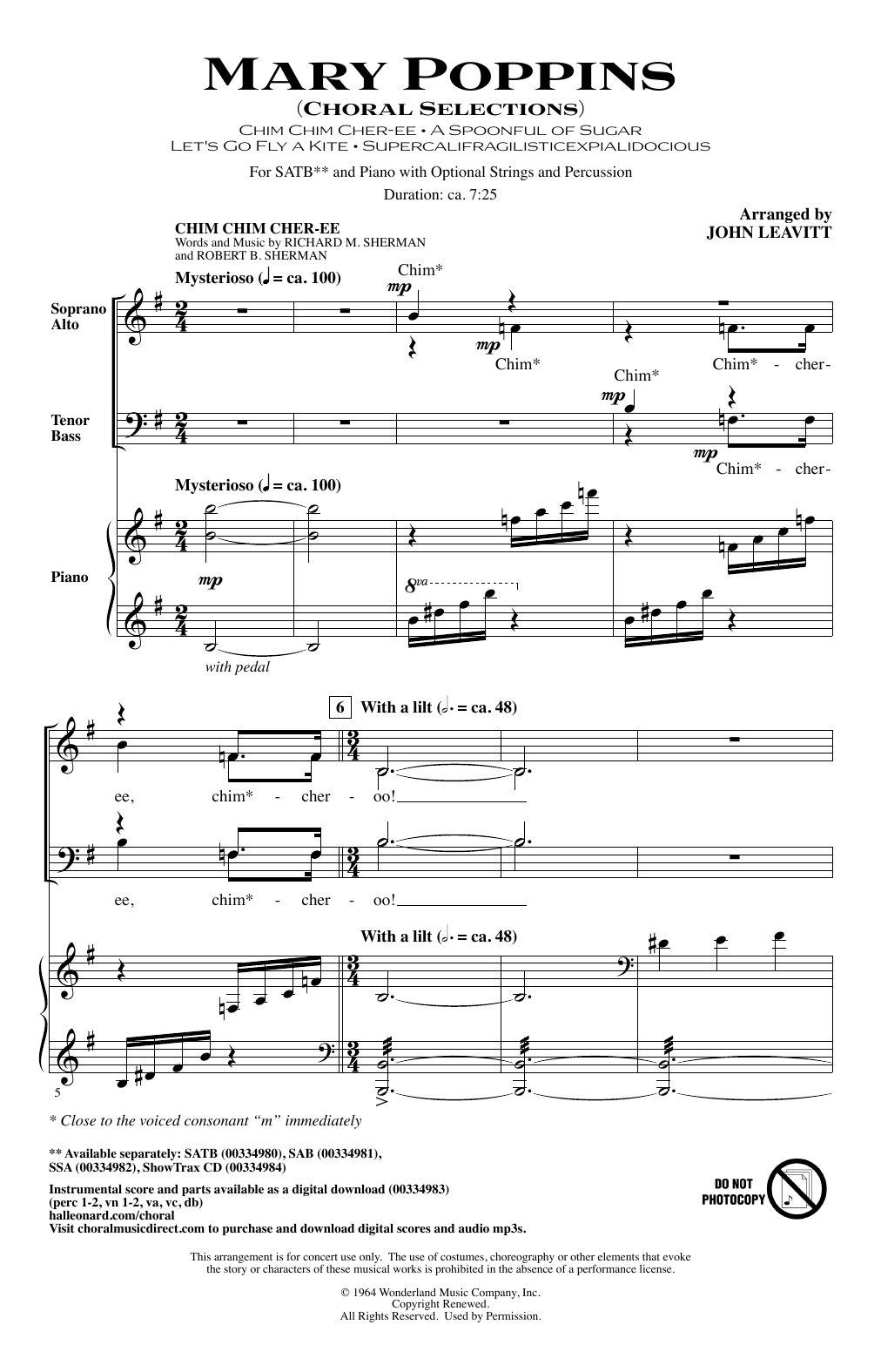 John Leavitt Mary Poppins (Choral Selections) Sheet Music Notes & Chords for SATB Choir - Download or Print PDF
