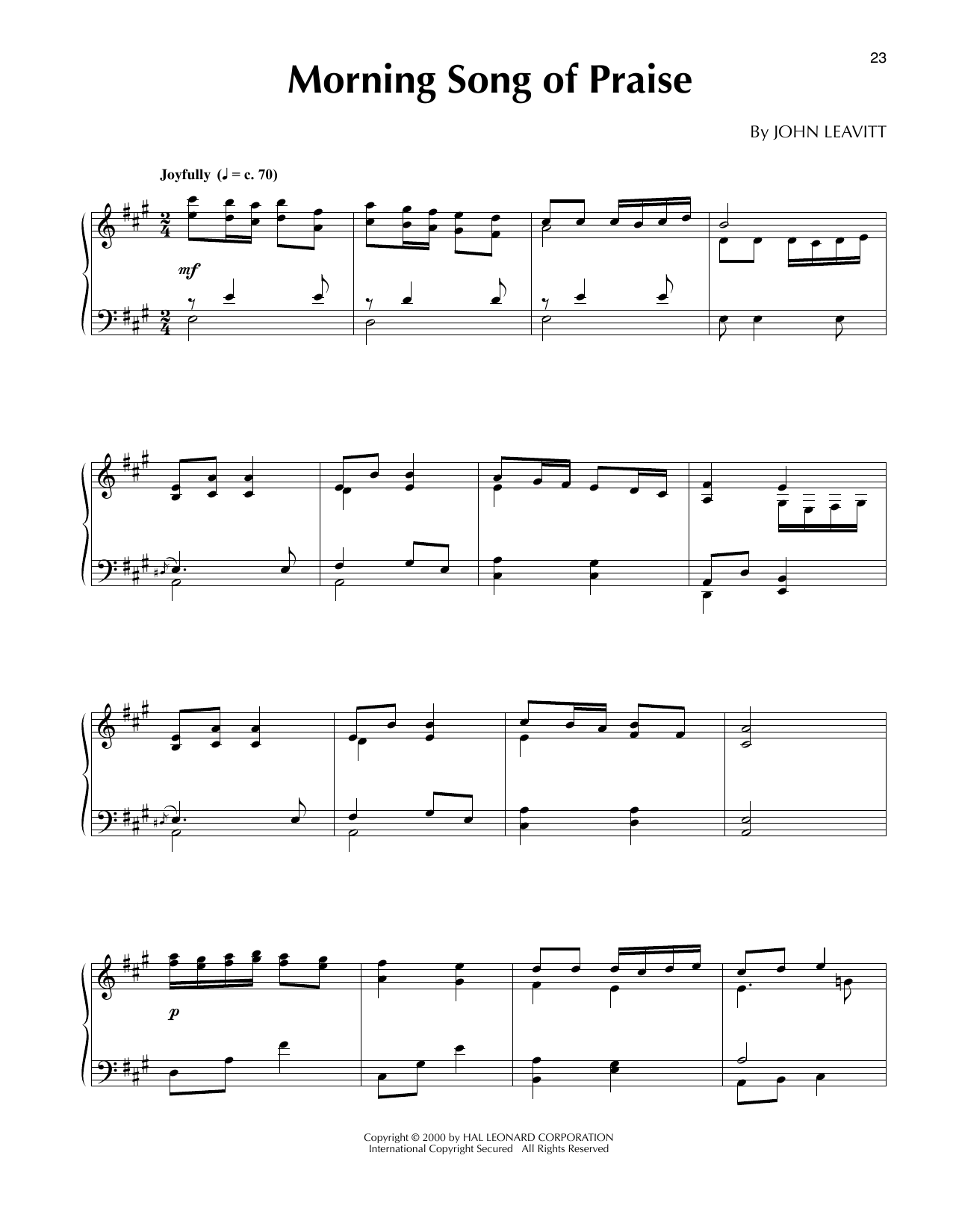 John Leavitt Morning Song Of Praise Sheet Music Notes & Chords for Piano Solo - Download or Print PDF