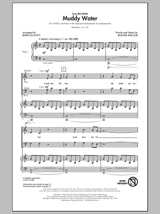 John Leavitt Muddy Water Sheet Music Notes & Chords for SATB - Download or Print PDF