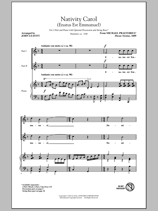 John Leavitt Nativity Carol (Enatus Est Emmanuel) Sheet Music Notes & Chords for 2-Part Choir - Download or Print PDF