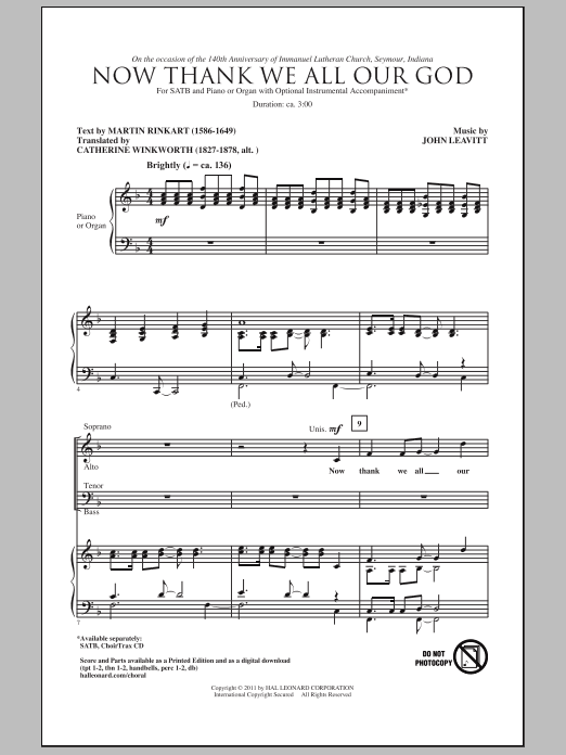 John Leavitt Now Thank We All Our God Sheet Music Notes & Chords for SATB - Download or Print PDF