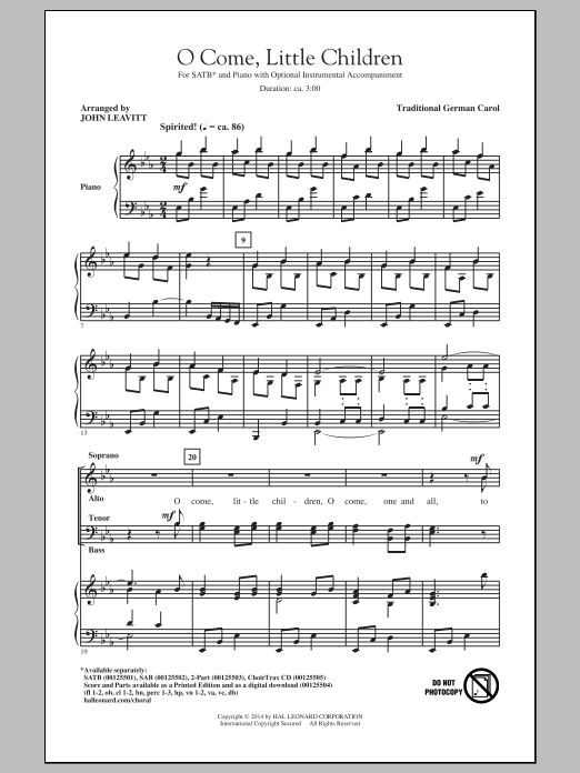John Leavitt O Come, Little Children Sheet Music Notes & Chords for 2-Part Choir - Download or Print PDF