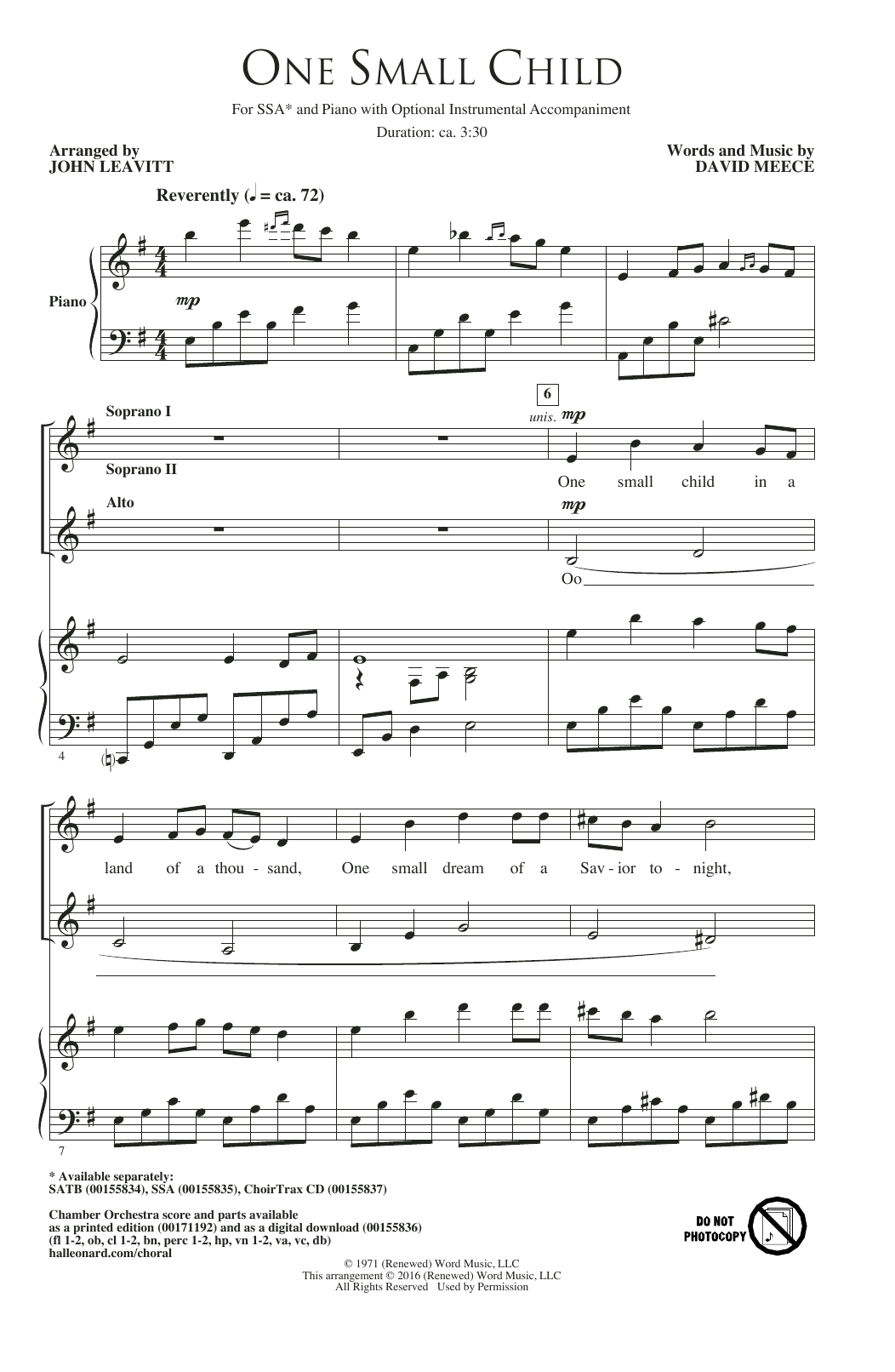 John Leavitt One Small Child Sheet Music Notes & Chords for SATB - Download or Print PDF