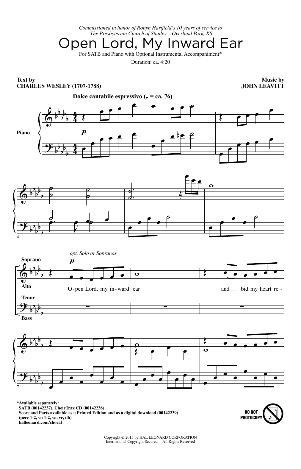 John Leavitt Open Lord, My Inward Ear Sheet Music Notes & Chords for SATB - Download or Print PDF