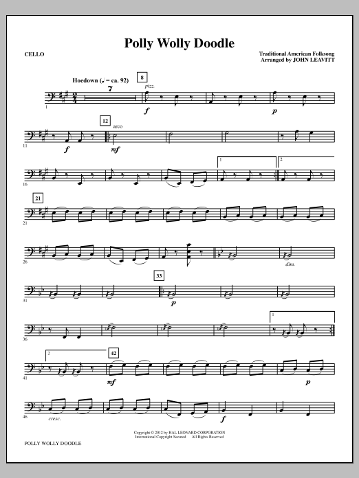 John Leavitt Polly Wolly Doodle - Cello Sheet Music Notes & Chords for Choir Instrumental Pak - Download or Print PDF