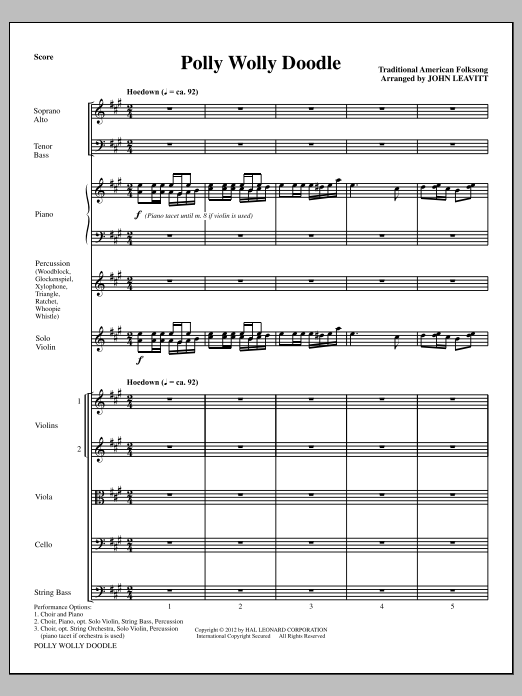 John Leavitt Polly Wolly Doodle - Full Score Sheet Music Notes & Chords for Choir Instrumental Pak - Download or Print PDF