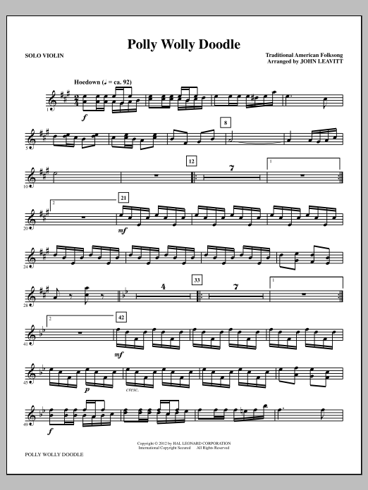 John Leavitt Polly Wolly Doodle - Solo Violin Sheet Music Notes & Chords for Choir Instrumental Pak - Download or Print PDF