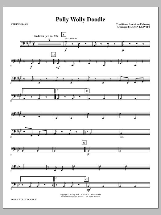 John Leavitt Polly Wolly Doodle - String Bass Sheet Music Notes & Chords for Choir Instrumental Pak - Download or Print PDF