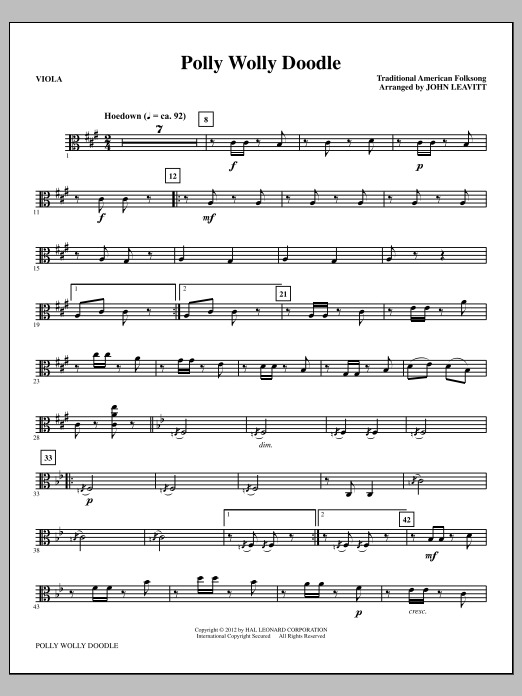 John Leavitt Polly Wolly Doodle - Viola Sheet Music Notes & Chords for Choir Instrumental Pak - Download or Print PDF