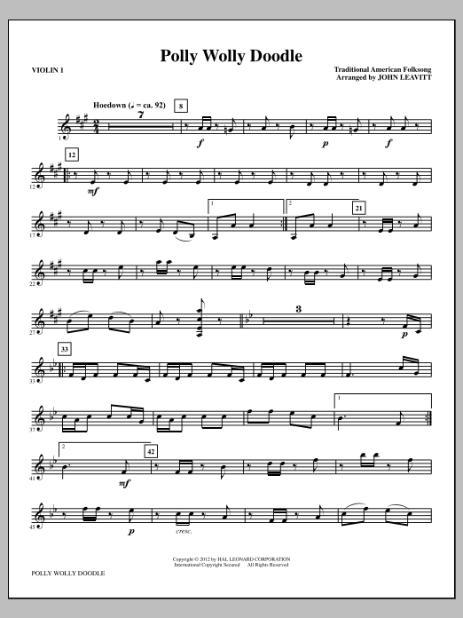 John Leavitt Polly Wolly Doodle - Violin 1 Sheet Music Notes & Chords for Choir Instrumental Pak - Download or Print PDF