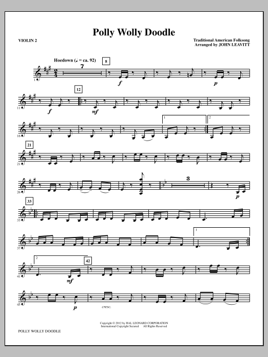 John Leavitt Polly Wolly Doodle - Violin 2 Sheet Music Notes & Chords for Choir Instrumental Pak - Download or Print PDF