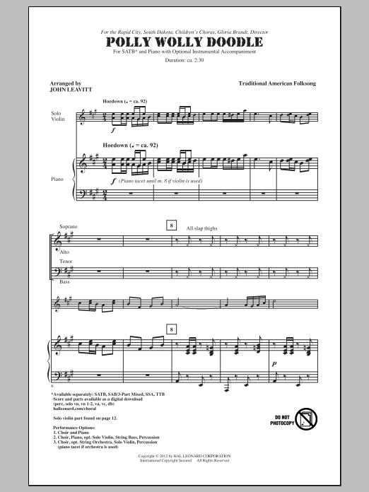 Traditional American Minstrel Polly Wolly Doodle: Polly Wolly Doodle (arr. John Leavitt) Sheet Music Notes & Chords for SATB - Download or Print PDF
