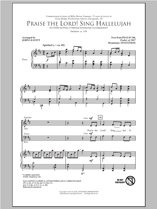 John Leavitt Praise The Lord! Sing Hallelujah Sheet Music Notes & Chords for SATB - Download or Print PDF