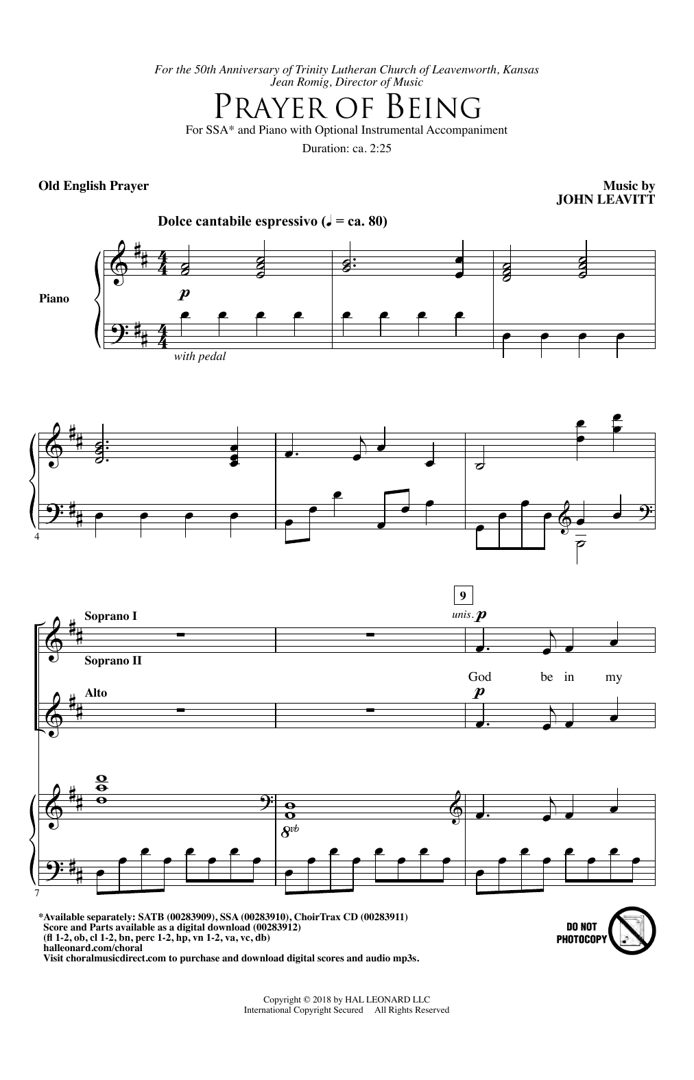 John Leavitt Prayer Of Being Sheet Music Notes & Chords for SSA Choir - Download or Print PDF