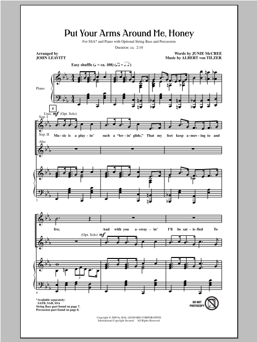 Albert von Tilzer Put Your Arms Around Me, Honey (arr. John Leavitt) Sheet Music Notes & Chords for SATB - Download or Print PDF