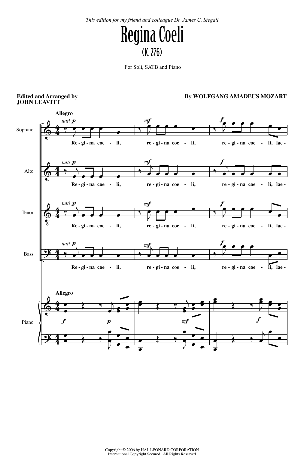 John Leavitt Regina Coeli KV276 Sheet Music Notes & Chords for SATB - Download or Print PDF