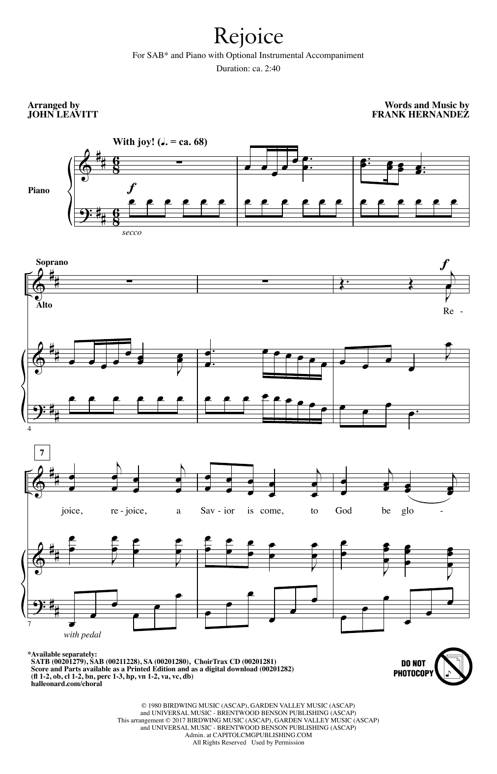 John Leavitt Rejoice Sheet Music Notes & Chords for SAB - Download or Print PDF