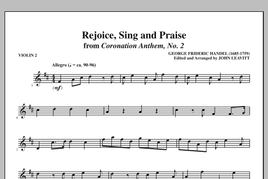 John Leavitt Rejoice, Sing And Praise - Violin 2 Sheet Music Notes & Chords for Choir Instrumental Pak - Download or Print PDF