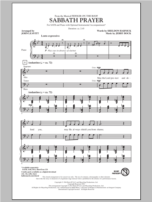 John Leavitt Sabbath Prayer (from Fiddler On The Roof) Sheet Music Notes & Chords for SAB - Download or Print PDF