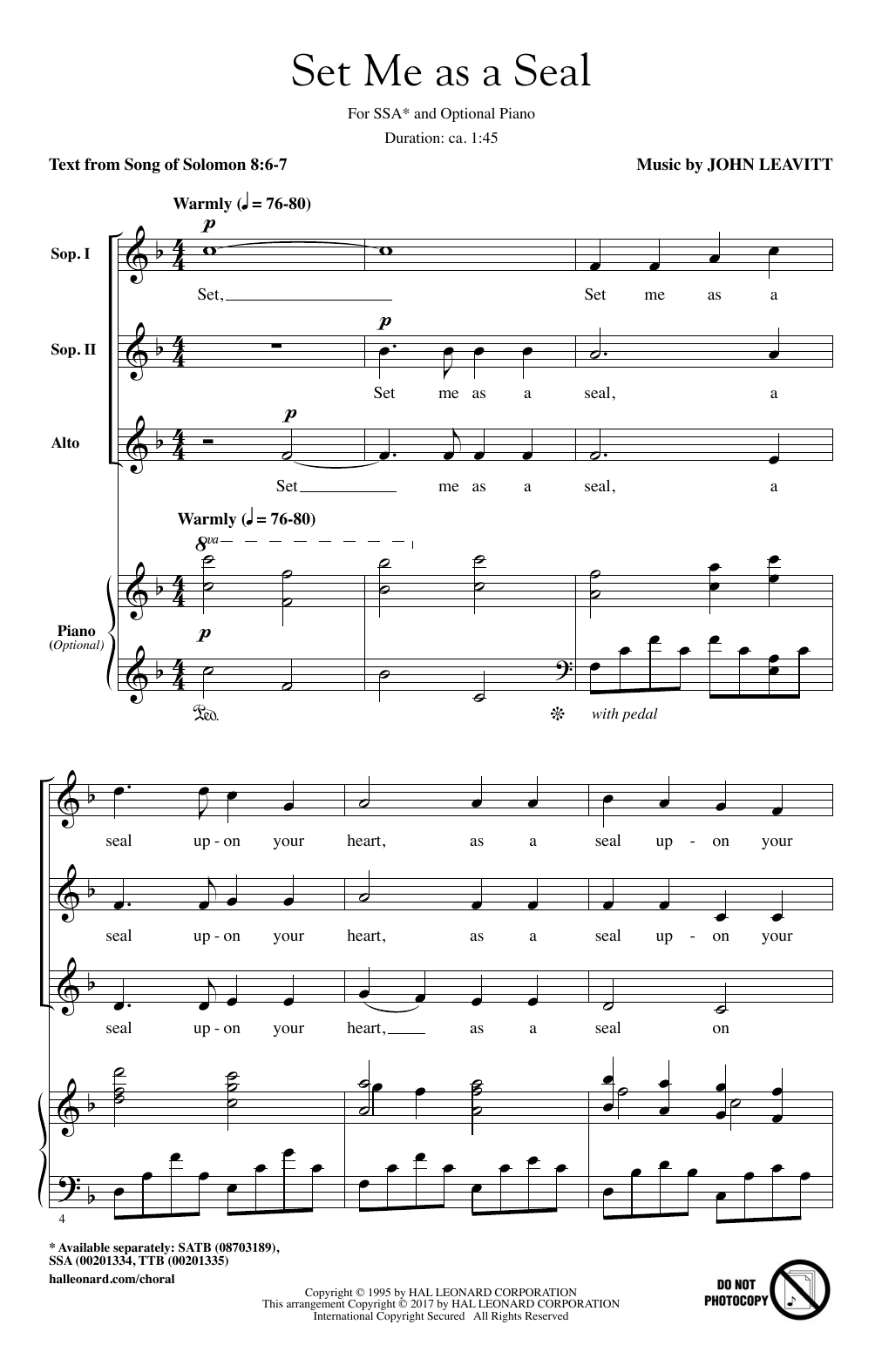 John Leavitt Set Me As A Seal Sheet Music Notes & Chords for SSA - Download or Print PDF
