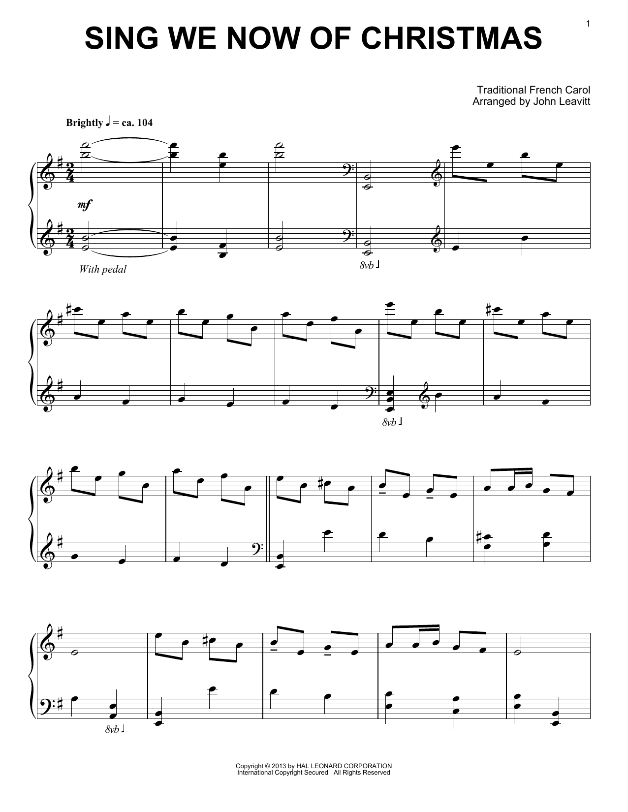John Leavitt Sing We Now Of Christmas Sheet Music Notes & Chords for Piano - Download or Print PDF