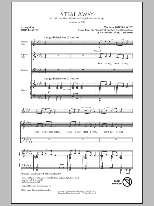John Leavitt Steal Away (Steal Away To Jesus) Sheet Music Notes & Chords for SAB - Download or Print PDF