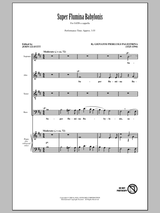 Giovanni Palestrina Super Flumina Babylonis (arr. John Leavitt) Sheet Music Notes & Chords for SATB - Download or Print PDF