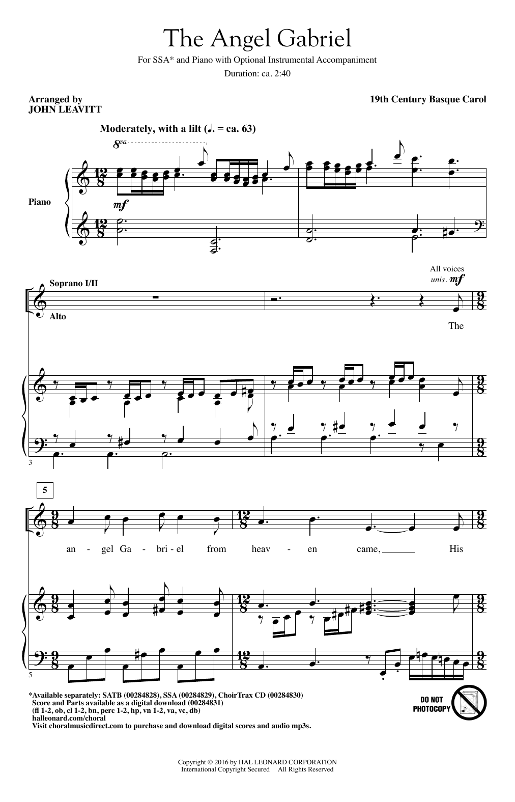 John Leavitt The Angel Gabriel Sheet Music Notes & Chords for SATB Choir - Download or Print PDF