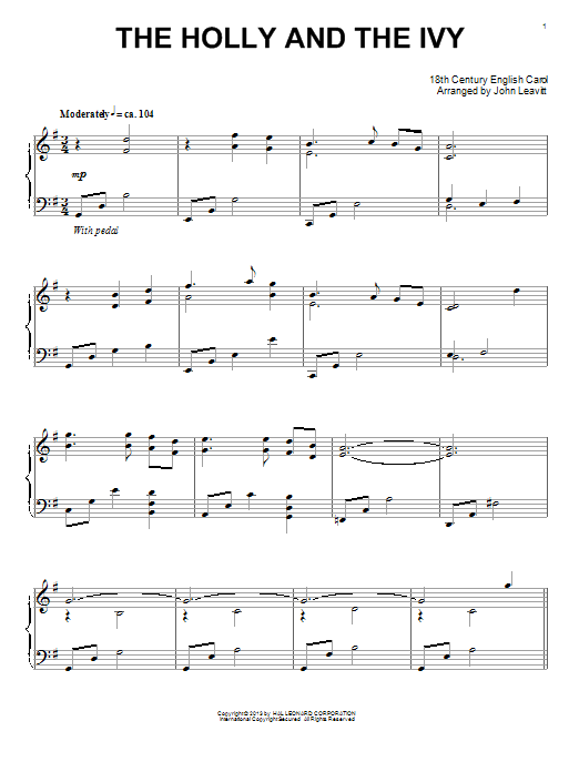 John Leavitt The Holly And The Ivy Sheet Music Notes & Chords for Piano - Download or Print PDF