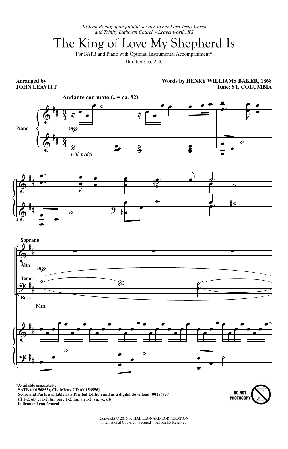 John Leavitt The King Of Love My Shepherd Is Sheet Music Notes & Chords for SATB - Download or Print PDF