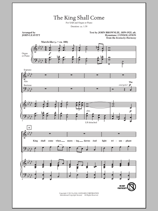 Traditional The King Shall Come (arr. John Leavitt) Sheet Music Notes & Chords for SAB - Download or Print PDF
