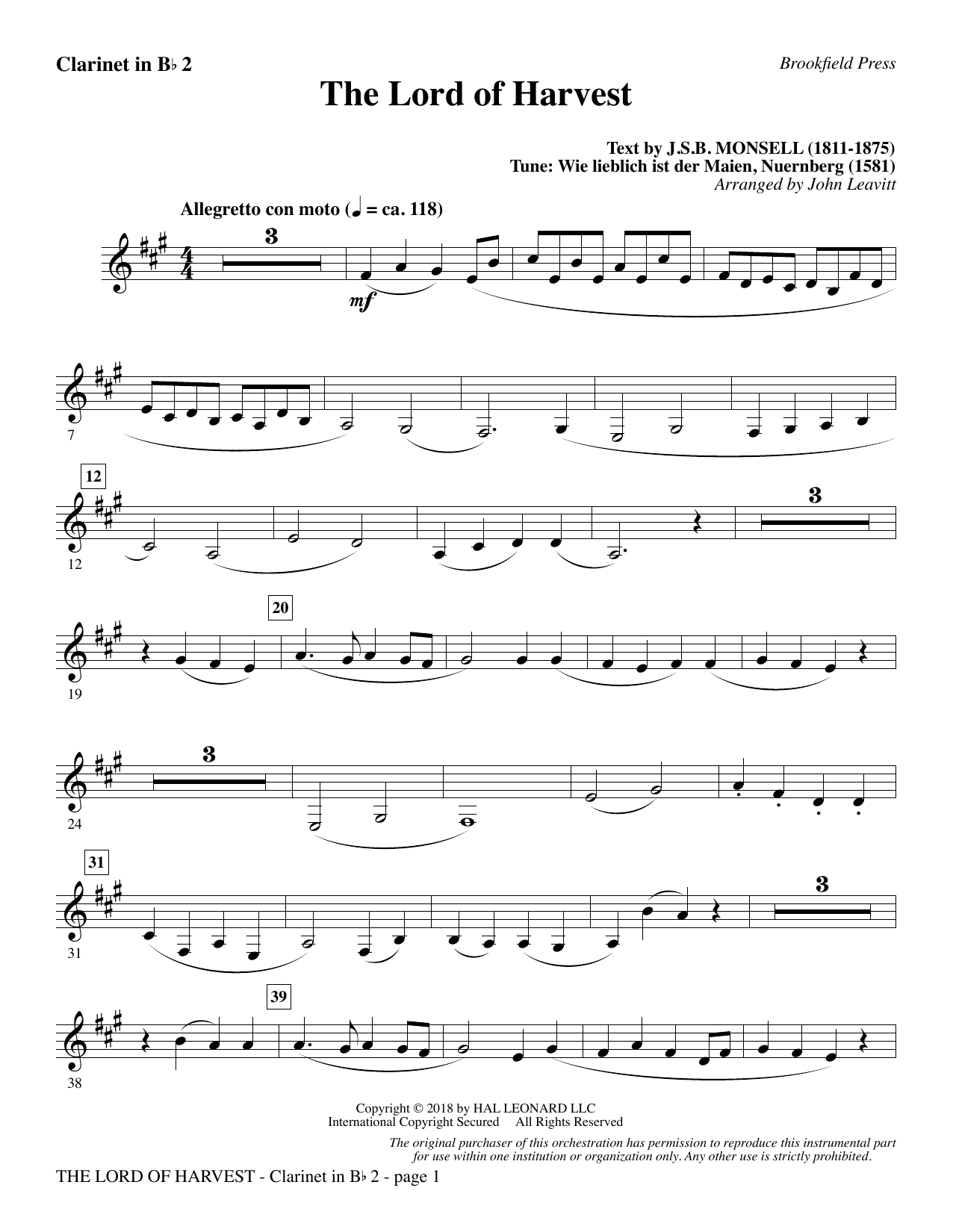 John Leavitt The Lord of Harvest - Bb Clarinet 2 Sheet Music Notes & Chords for Choral Instrumental Pak - Download or Print PDF