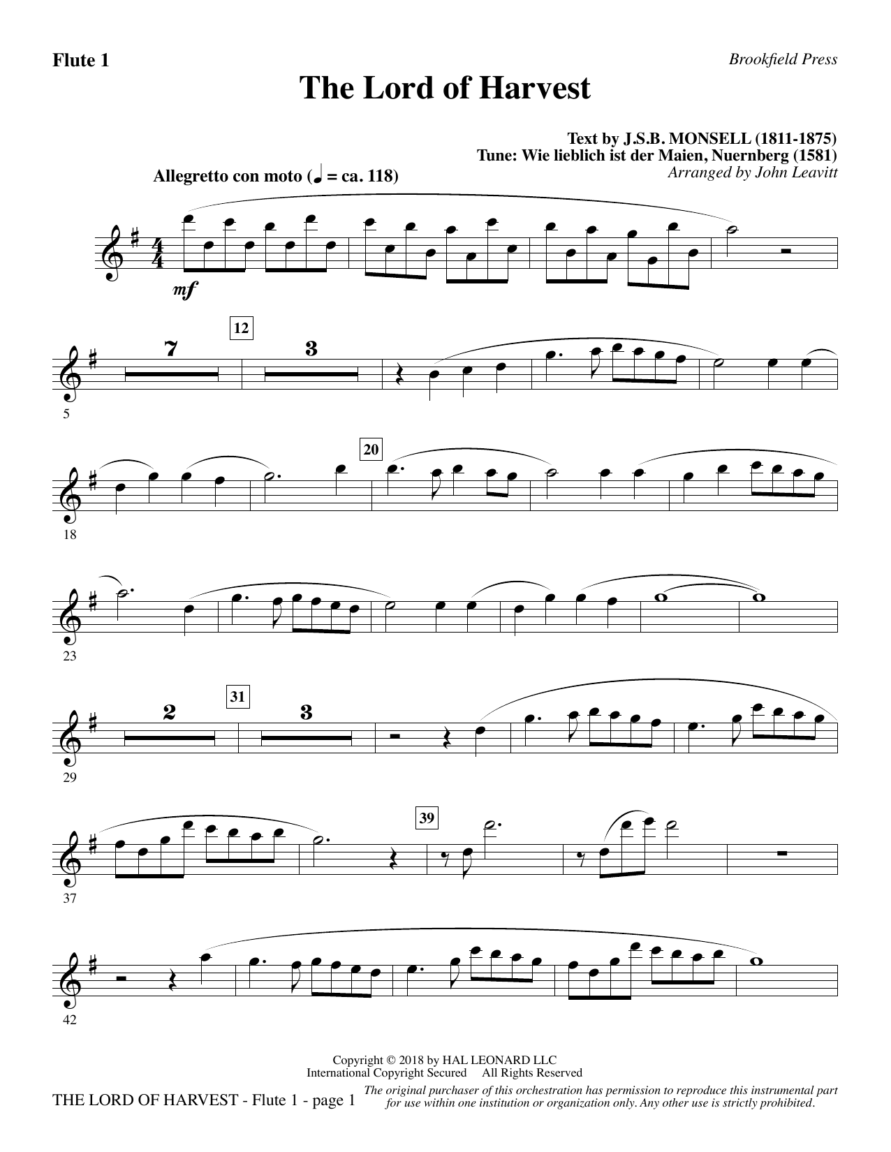 John Leavitt The Lord of Harvest - Flute 1 Sheet Music Notes & Chords for Choral Instrumental Pak - Download or Print PDF