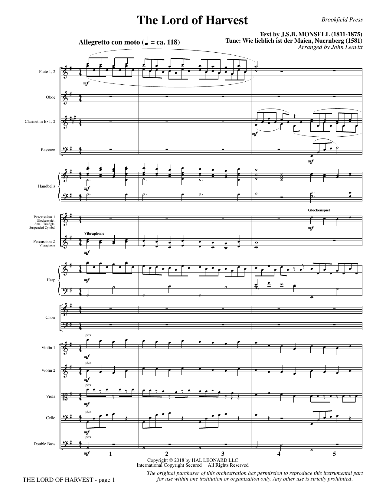 John Leavitt The Lord of Harvest - Full Score Sheet Music Notes & Chords for Choral Instrumental Pak - Download or Print PDF
