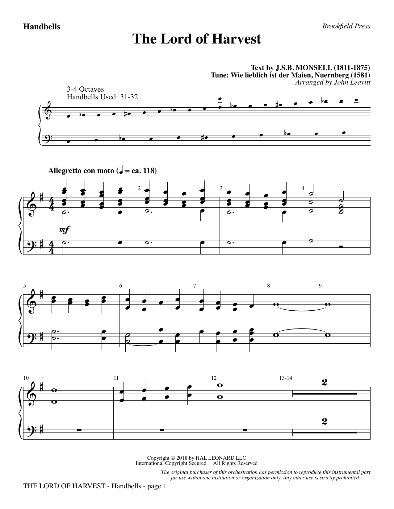 John Leavitt The Lord of Harvest - Handbells Sheet Music Notes & Chords for Choral Instrumental Pak - Download or Print PDF