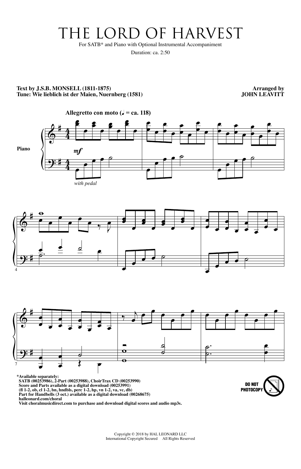 John Leavitt The Lord Of Harvest Sheet Music Notes & Chords for SATB - Download or Print PDF