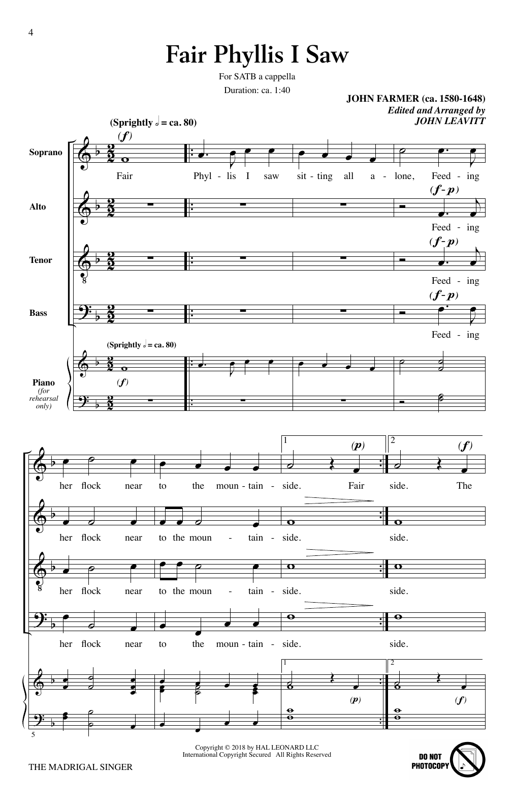 John Leavitt The Madrigal Singer Sheet Music Notes & Chords for SATB Choir - Download or Print PDF