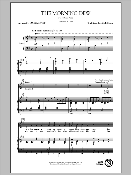 John Leavitt The Morning Dew Sheet Music Notes & Chords for SSA - Download or Print PDF