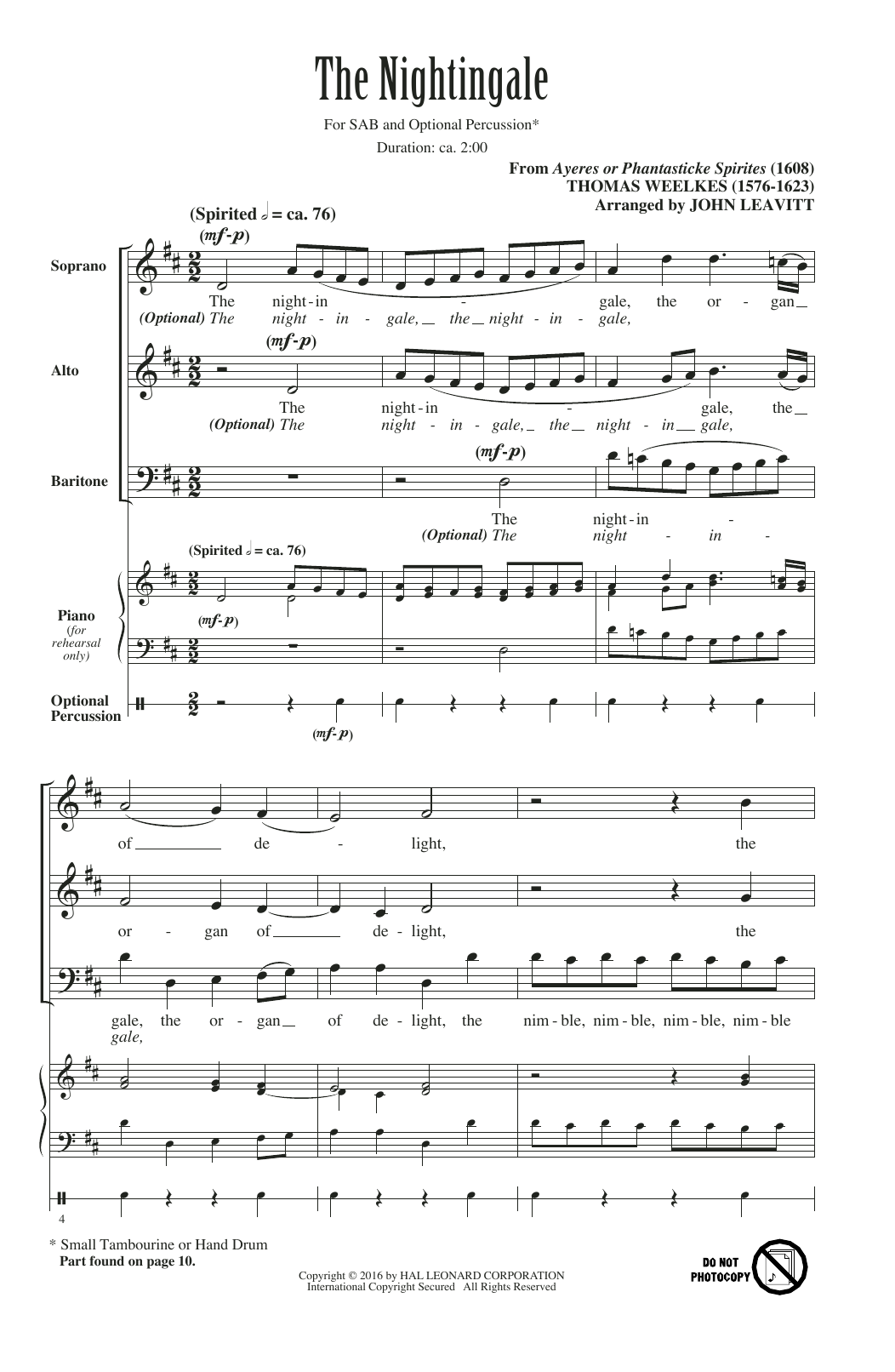John Leavitt The Nightingale, The Organ Of Delight Sheet Music Notes & Chords for SAB - Download or Print PDF